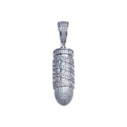 925 Sterling Silver Rhodium Plated CZ Bullet Hip Hop Pendant