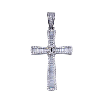 925 Sterling Silver Rhodium Plated CZ Cross Hip Hop Pendant