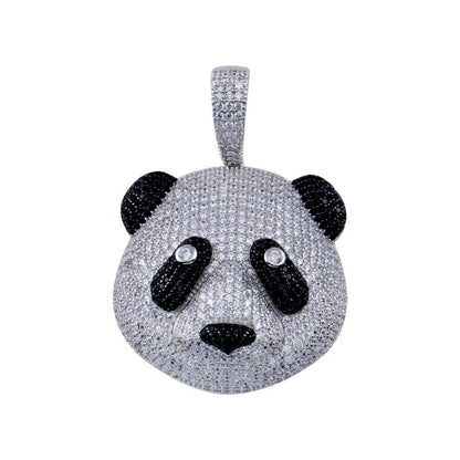925 Sterling Silver Rhodium Plated CZ Panda Hip Hop Pendant