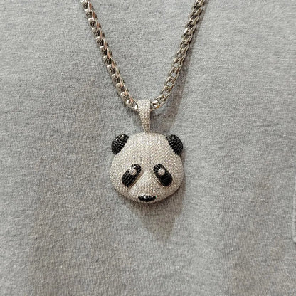 925 Sterling Silver Rhodium Plated CZ Panda Hip Hop Pendant