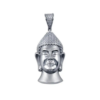 925 Sterling Silver Rhodium Plated CZ Buddha Hip Hop Pendant