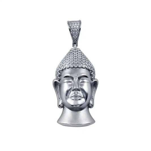 925 Sterling Silver Rhodium Plated CZ Buddha Hip Hop Pendant