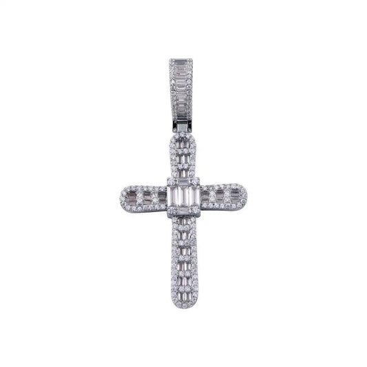 925 Sterling Silver Rhodium Plated CZ Cross Hip Hop Pendant