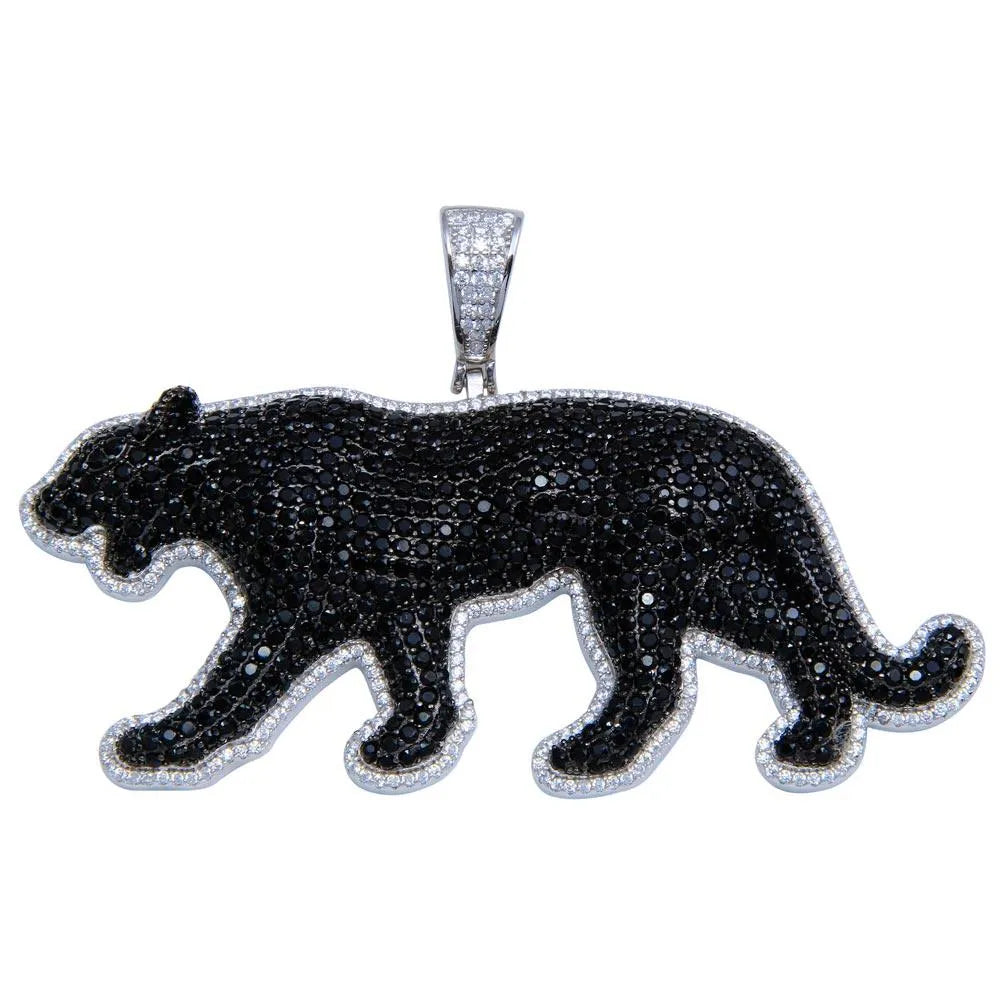 925 Sterling Silver Rhodium Plated CZ Black Panther Hip Hop Pendant
