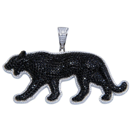 925 Sterling Silver Rhodium Plated CZ Black Panther Hip Hop Pendant