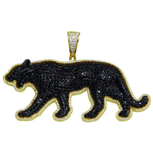 925 Sterling Silver Gold Plated CZ Black Panther Hip Hop Pendant