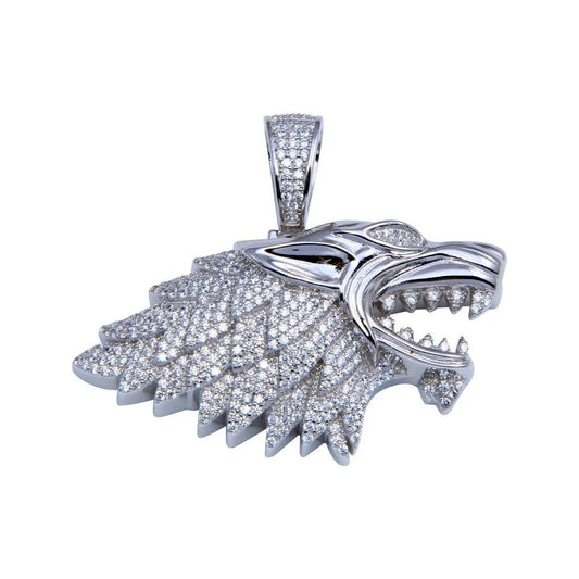 925 Sterling Silver Rhodium Plated CZ Wolf Hip Hop Pendant