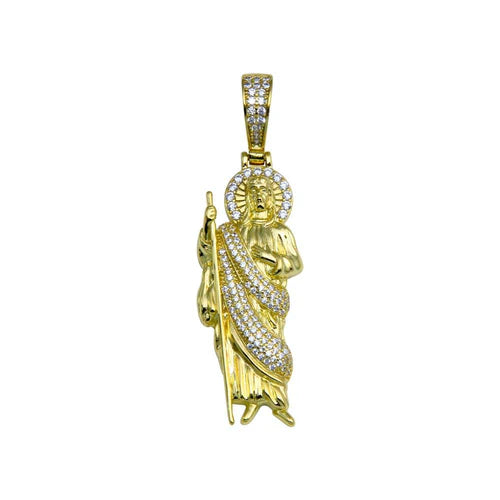 925 Sterling Silver Gold Plated CZ St Jude Hip Hop Pendant