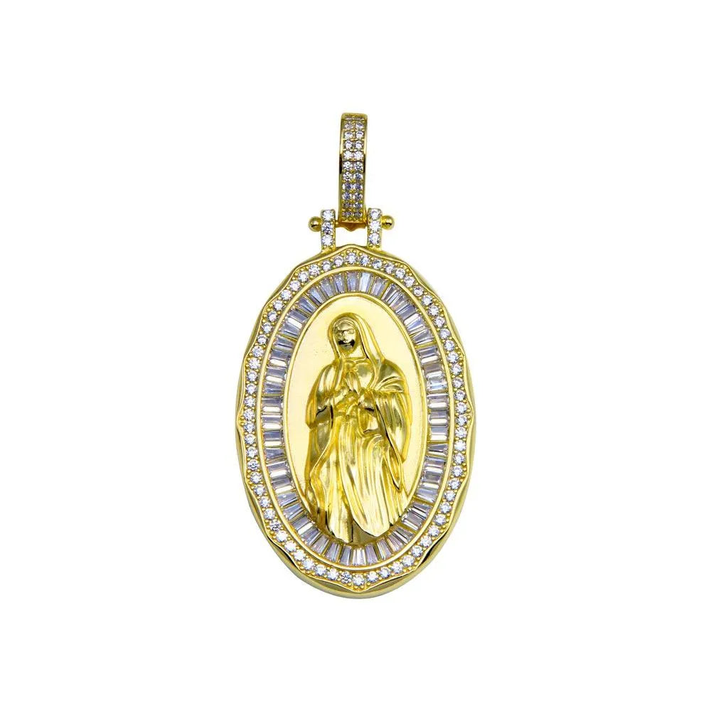 925 Sterling Silver Gold Plated CZ Mary Hip Hop Pendant
