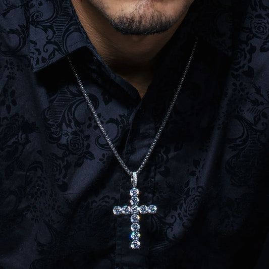 925 Sterling Silver Rhodium Plated CZ Large Bubble Cross Pendant