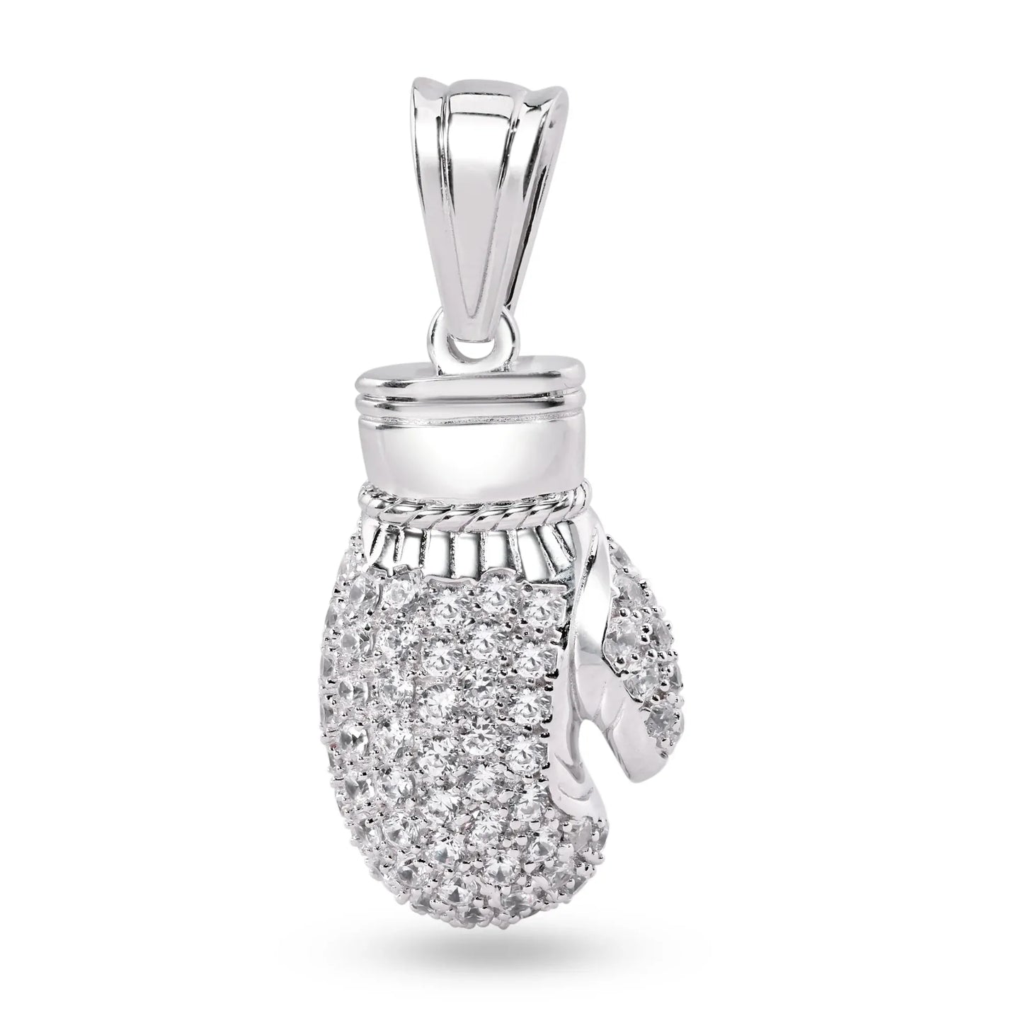 925 Sterling Silver Rhodium Plated 3D Boxing Gloves Clear CZ Pendant