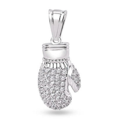 925 Sterling Silver Rhodium Plated 3D Boxing Gloves Clear CZ Pendant