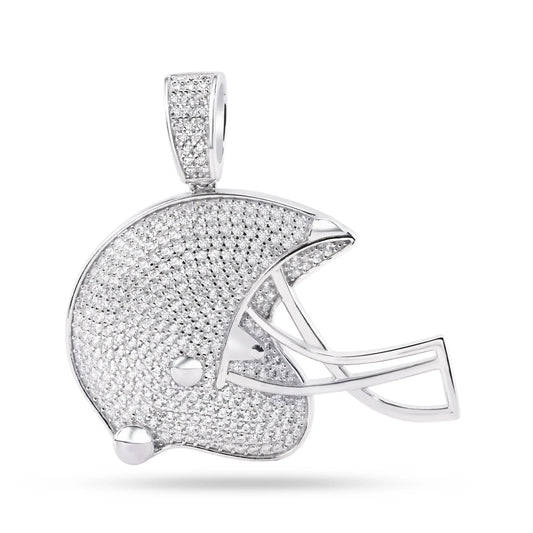 925 Sterling Silver Rhodium Plated Football Helmet Clear CZ Pendant