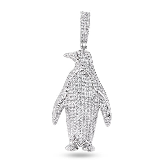 925 Sterling Silver Rhodium Plated Penguin Clear CZ Pendant