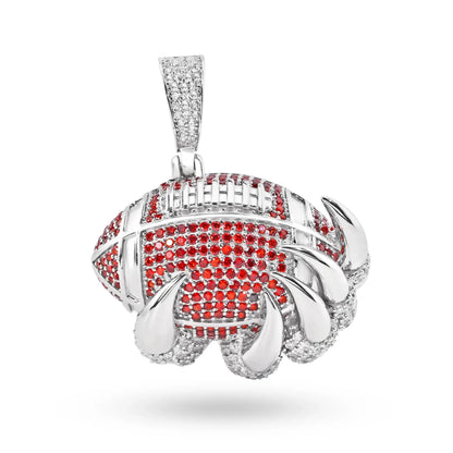 925 Sterling Silver Rhodium Plated Claw Football Clear and Orange CZ Pendant