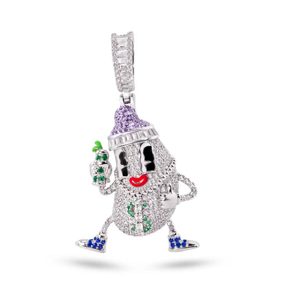 925 Sterling Silver Rhodium Plated Milk Bottle Hip Hop Clear Purple and Green CZ Pendant