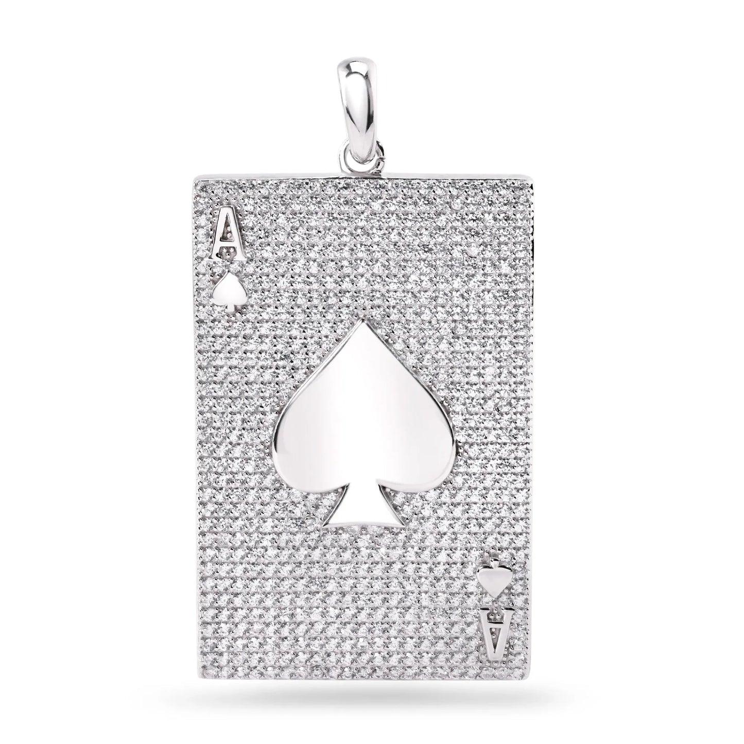925 Sterling Silver Rhodium Plated Ace of Spade Clear CZ Pendant