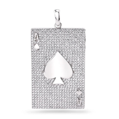 925 Sterling Silver Rhodium Plated Ace of Spade Clear CZ Pendant