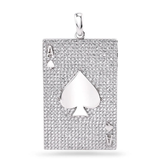 925 Sterling Silver Rhodium Plated Ace of Spade Clear CZ Pendant