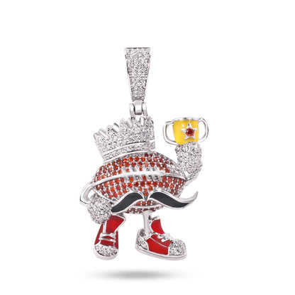 925 Sterling Silver Rhodium Plated Football Crown Mustache Clear and Orange CZ Red Black and Yellow Enamel Pendant