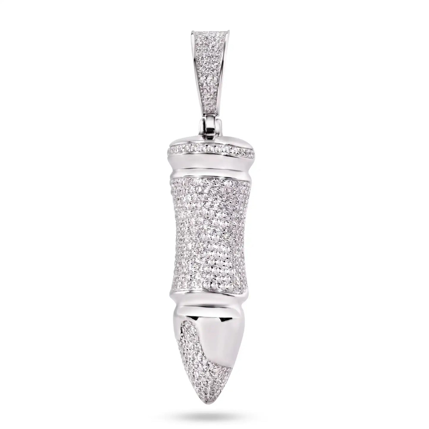 925 Sterling Silver Rhodium Plated Bullet Clear CZ Pendant