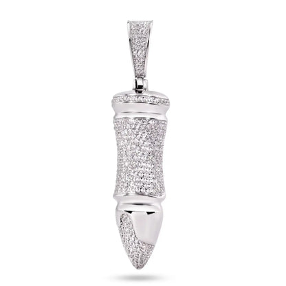 925 Sterling Silver Rhodium Plated Bullet Clear CZ Pendant