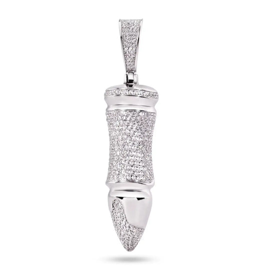 925 Sterling Silver Rhodium Plated Bullet Clear CZ Pendant