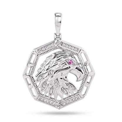 925 Sterling Silver Rhodium Plated Eagle Purple Eye and Clear CZ Pendant