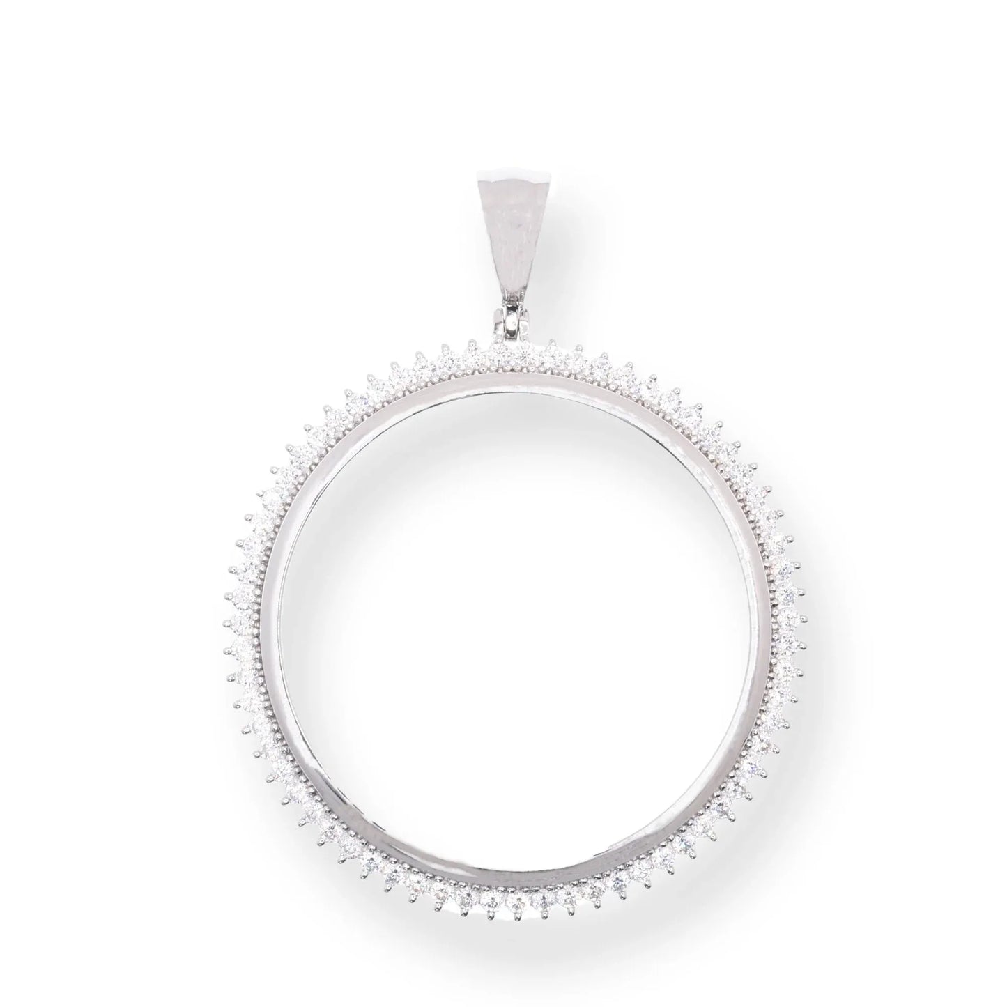 925 Sterling Silver Rhodium Plated Bezel for Coin Clear CZ Pendant