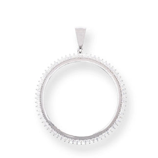 925 Sterling Silver Rhodium Plated Bezel for Coin Clear CZ Pendant