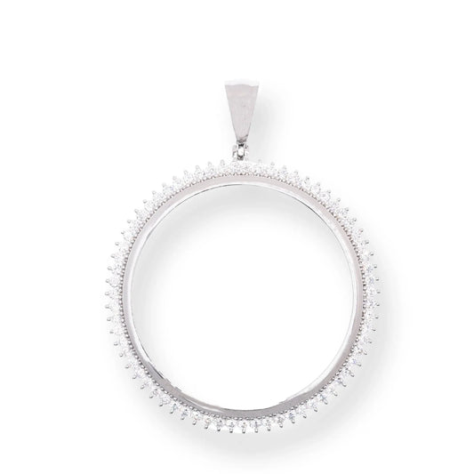 925 Sterling Silver Rhodium Plated Bezel for Coin Clear CZ Pendant