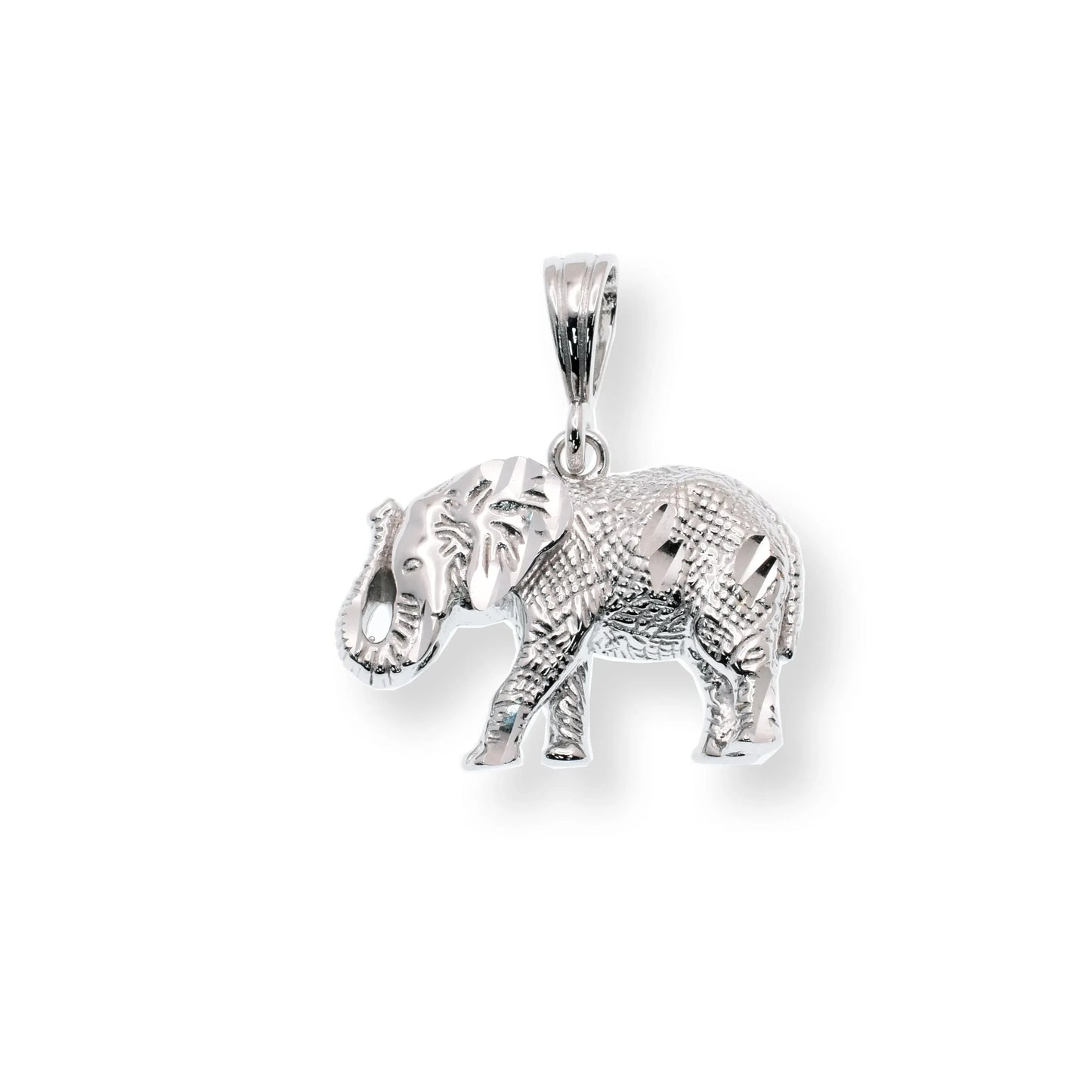 925 Sterling Silver Rhodium Plated Diamond Cut Elephant 25.4mm x 17.2mm Pendant