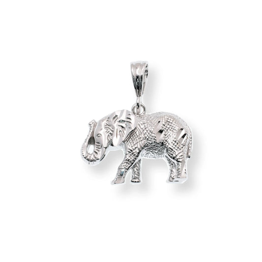 925 Sterling Silver Rhodium Plated Diamond Cut Elephant 25.4mm x 17.2mm Pendant