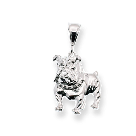 925 Sterling Silver Rhodium Plated Diamond Cut Bulldog 21.3mm x 29mm Pendant