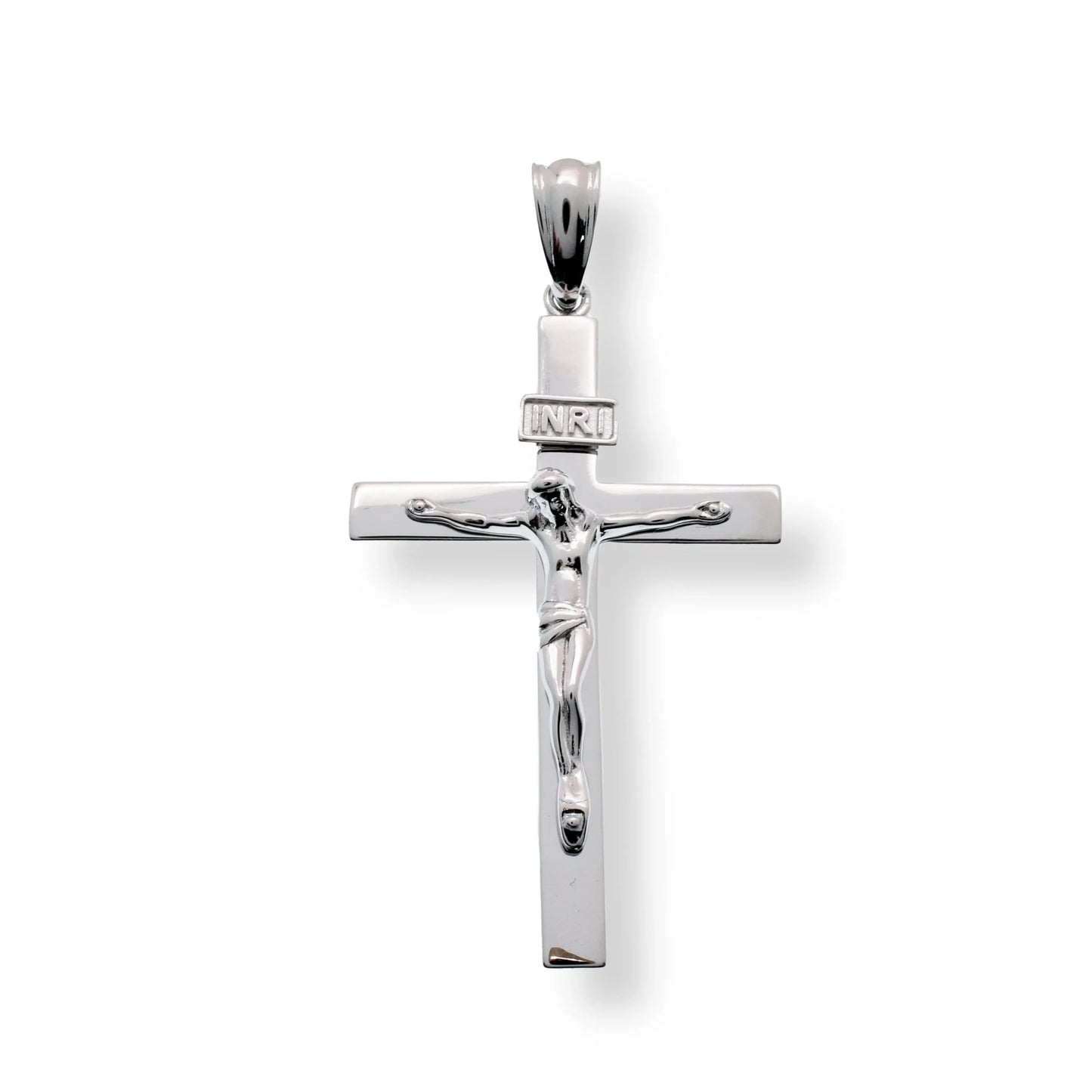 925 Sterling Silver Rhodium Plated Diamond Cut Jesus Cross 24.6mm x 37.8mm Pendant