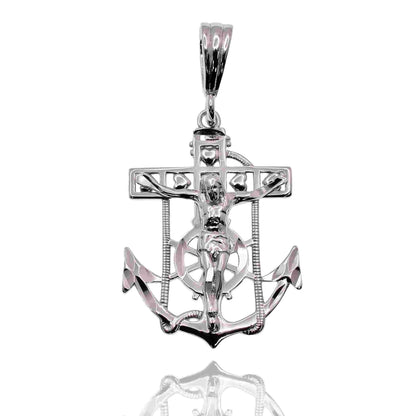 925 Sterling Silver Rhodium Plated Anchor Crucifix Nautical 20mm x 28mm Pendant