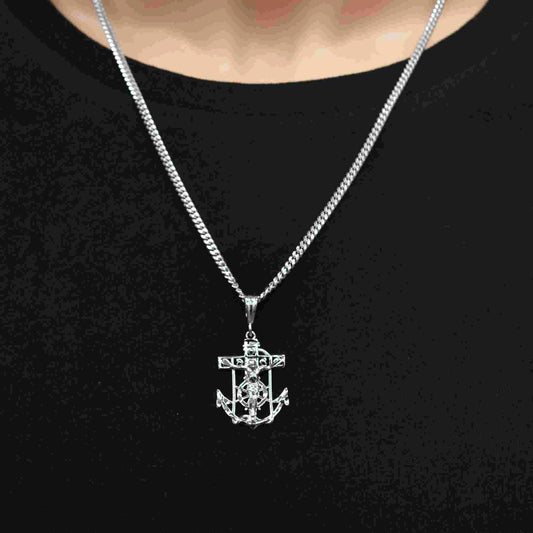925 Sterling Silver Rhodium Plated Anchor Crucifix Nautical 20mm x 28mm Pendant