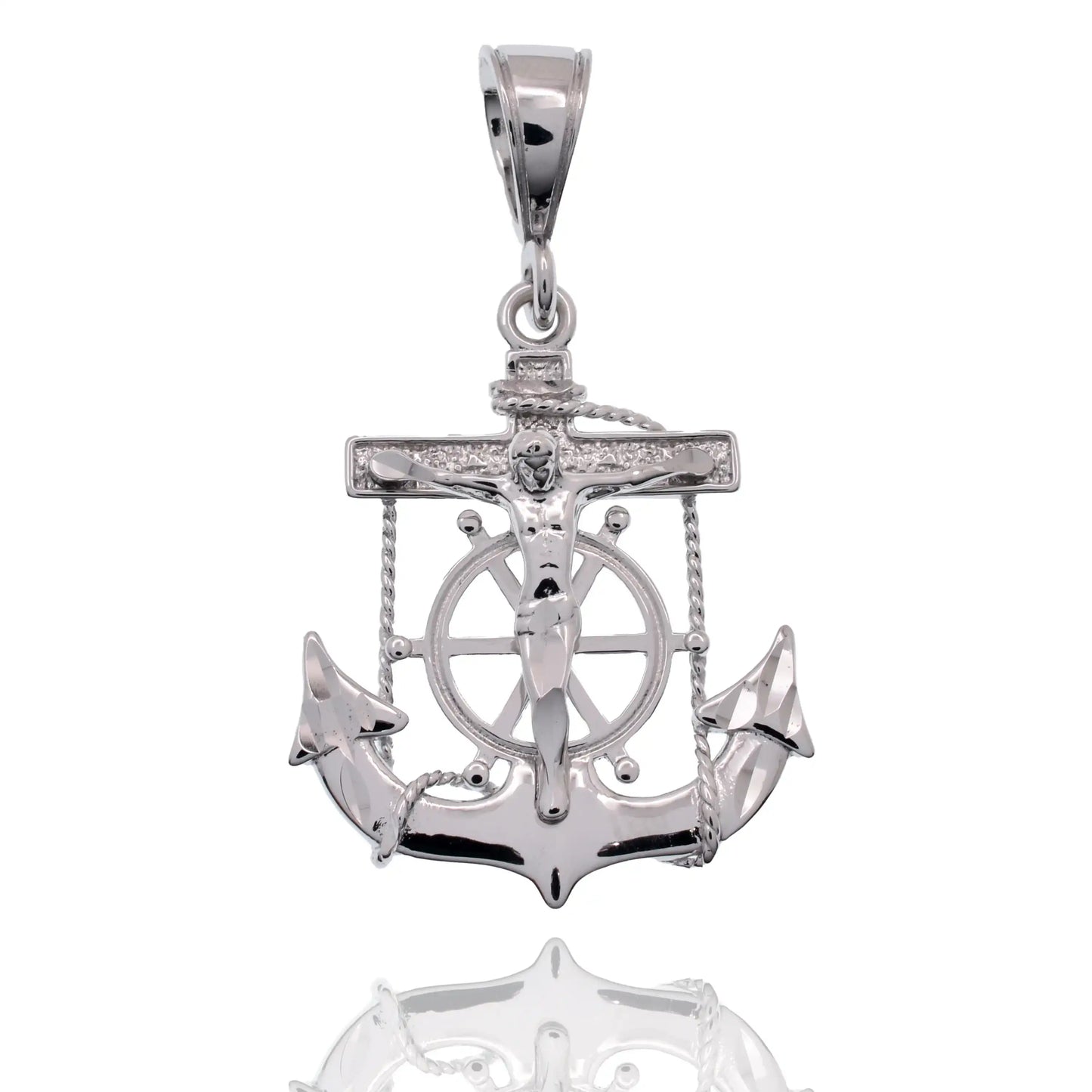 925 Sterling Silver Rhodium Plated Anchor Crucifix Nautical 16mm x 21mm Pendant