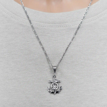 925 Sterling Silver Rhodium Plated Anchor Crucifix Nautical 16mm x 21mm Pendant