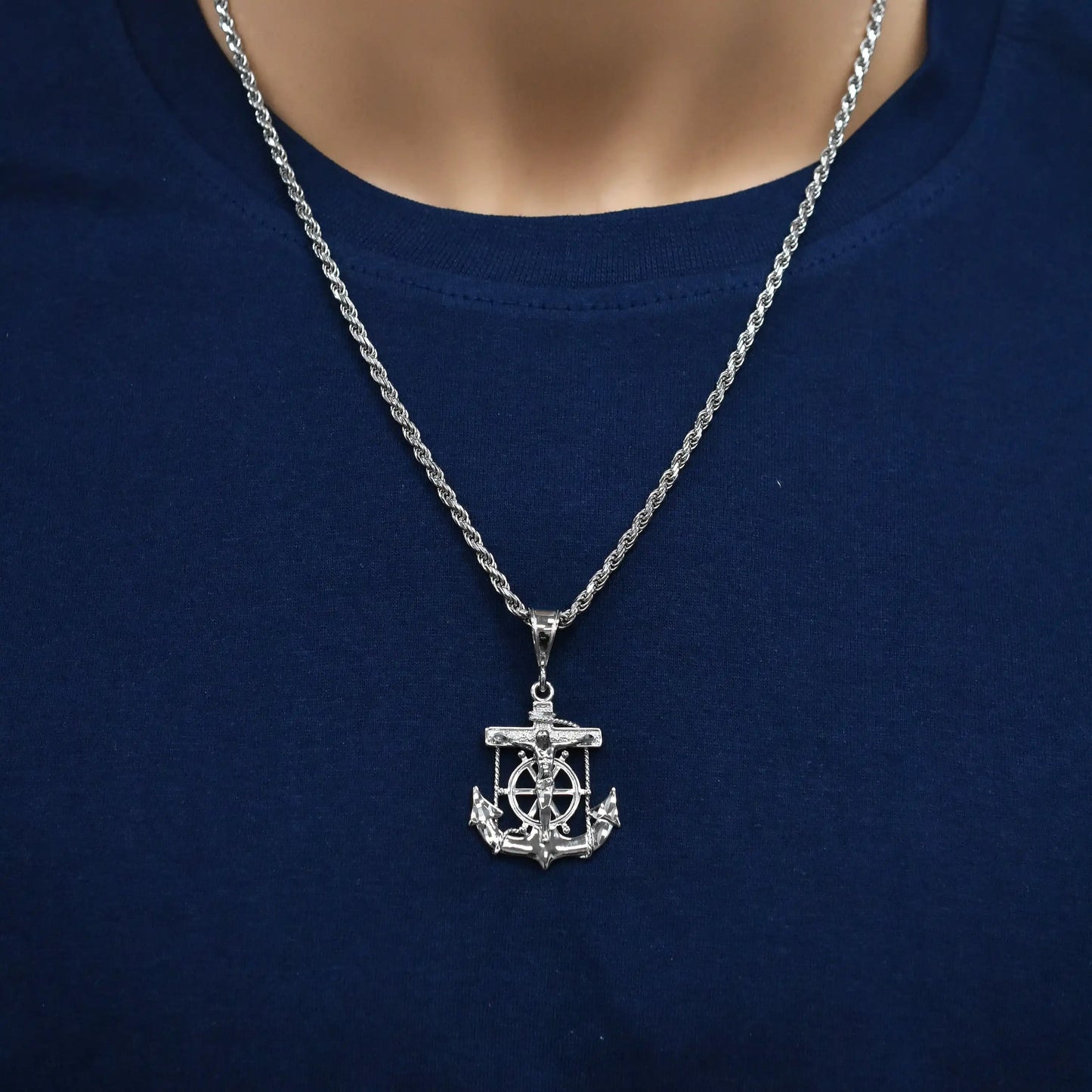 925 Sterling Silver Rhodium Plated Anchor Crucifix Nautical 25mm x 33mm Pendant