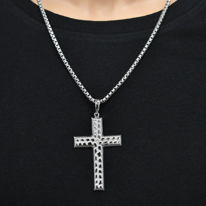 925 Sterling Silver Rhodium Plated Nugget Cross 35.5mm x 53mm Pendant