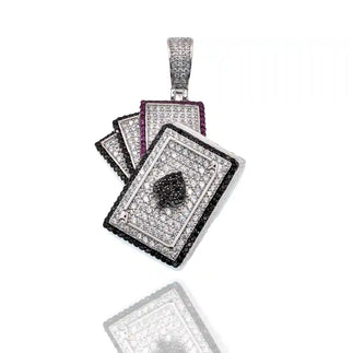 925 Sterling Silver Rhodium Plated Cards Spade Clear Black and Red CZ 29mm x 34mm Pendant