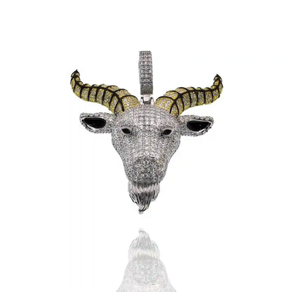 925 Sterling Silver Rhodium Plated The Devil Goat Baphomet Black Enamel Clear CZ 39mm x 41mm Pendant