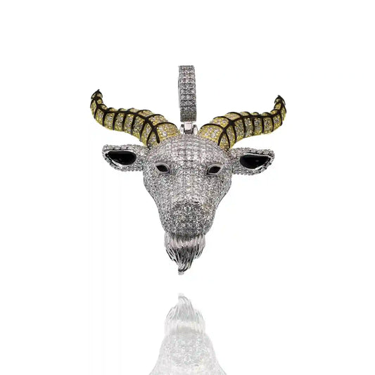 925 Sterling Silver Rhodium Plated The Devil Goat Baphomet Black Enamel Clear CZ 39mm x 41mm Pendant
