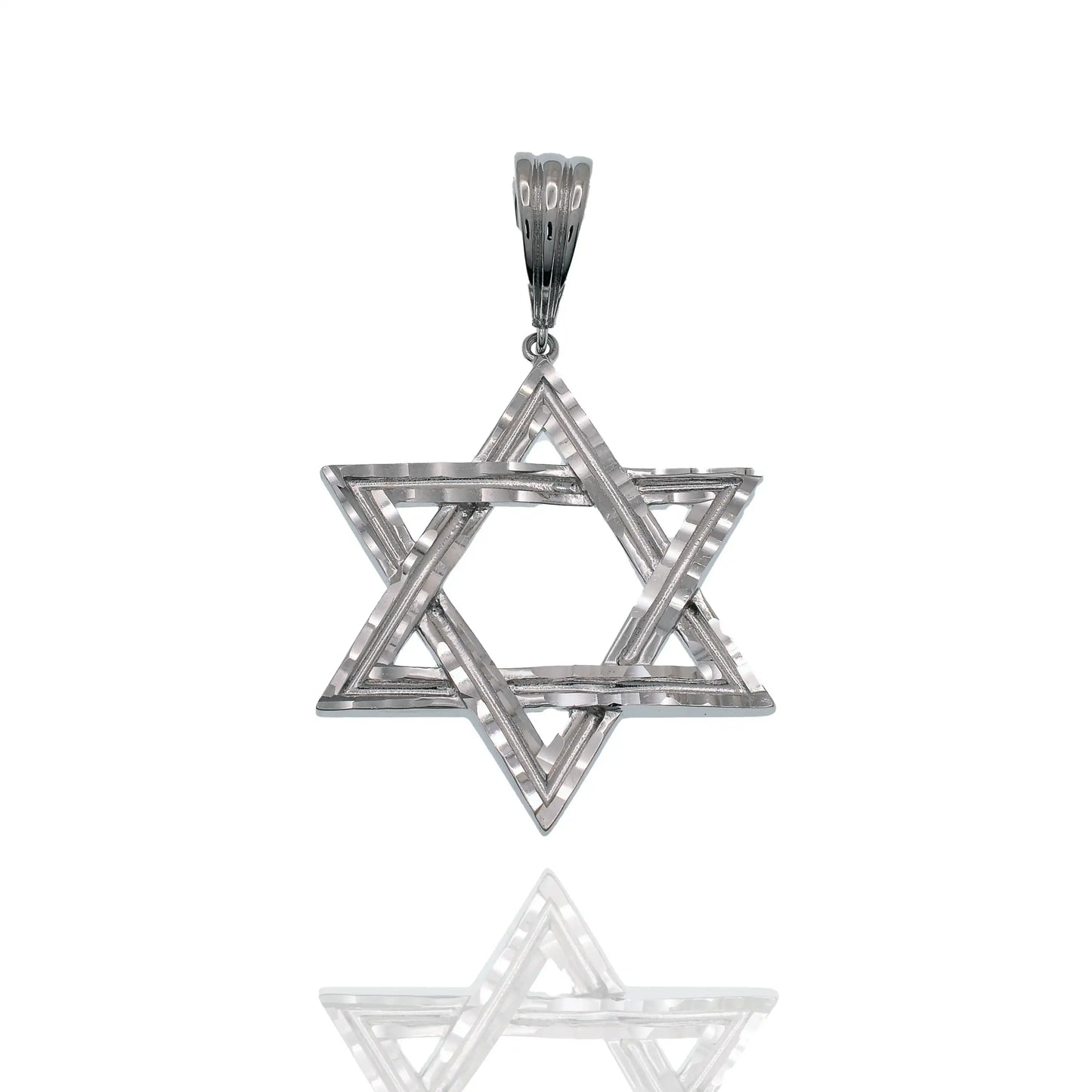 925 Sterling Silver Rhodium Plated Diamond Cut Star of David 34mm Pendant