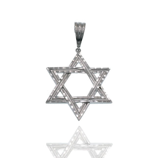 925 Sterling Silver Rhodium Plated Diamond Cut Star of David 34mm Pendant