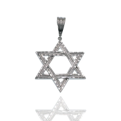 925 Sterling Silver Rhodium Plated Diamond Cut Star of David 34mm Pendant