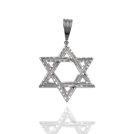 925 Sterling Silver Rhodium Plated Diamond Cut Star of David 34mm Pendant