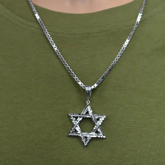 925 Sterling Silver Rhodium Plated Diamond Cut Star of David 34mm Pendant