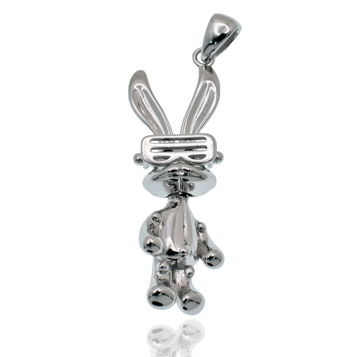 925 Sterling Silver Rhodium Plated Rabbit Sunglasses Black CZ 10mm x 33mm Pendant